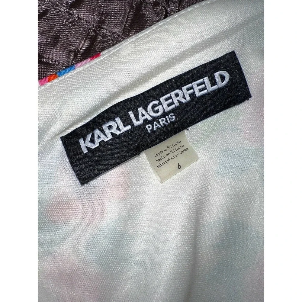 KARL LAGERFELD DRESS FLORAL STRETCH WHITE PINK GREEN 6 - Picture 6 of 6